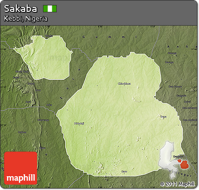 Physical Map of Sakaba, darken