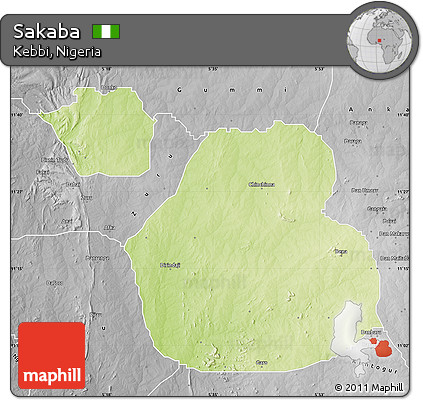 Physical Map of Sakaba, desaturated