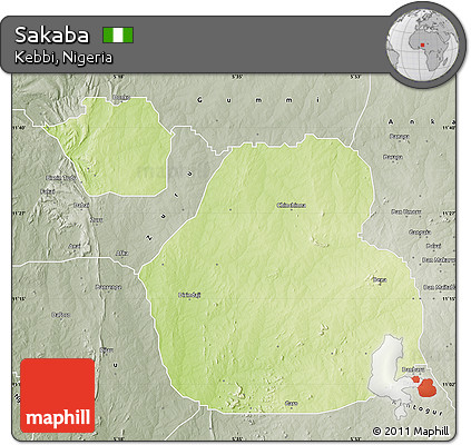 Physical Map of Sakaba, semi-desaturated
