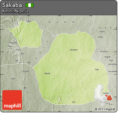 Physical Map of Sakaba, semi-desaturated
