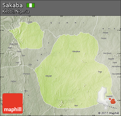 Physical Map of Sakaba, semi-desaturated