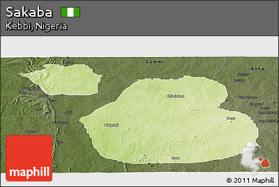 Physical Panoramic Map of Sakaba, darken