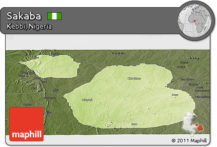 Physical Panoramic Map of Sakaba, darken