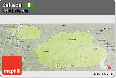 Physical Panoramic Map of Sakaba, semi-desaturated