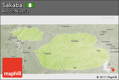Physical Panoramic Map of Sakaba, semi-desaturated