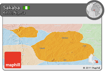 Political Panoramic Map of Sakaba, lighten