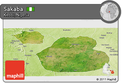 Satellite Panoramic Map of Sakaba, physical outside