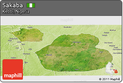 Satellite Panoramic Map of Sakaba, physical outside