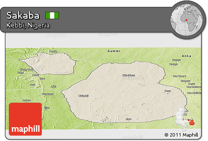 Shaded Relief Panoramic Map of Sakaba, physical outside
