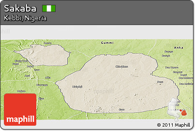Shaded Relief Panoramic Map of Sakaba, physical outside