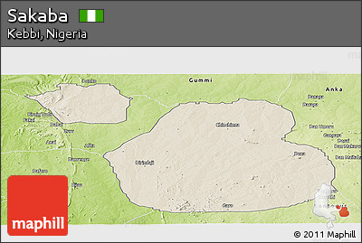 Shaded Relief Panoramic Map of Sakaba, physical outside