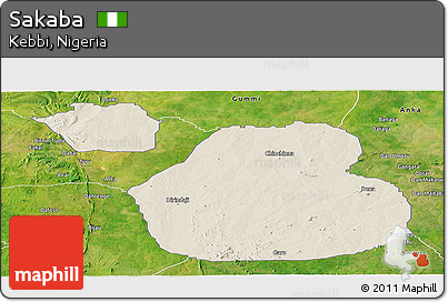 Shaded Relief Panoramic Map of Sakaba, satellite outside