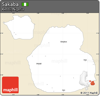 Classic Style Simple Map of Sakaba, single color outside