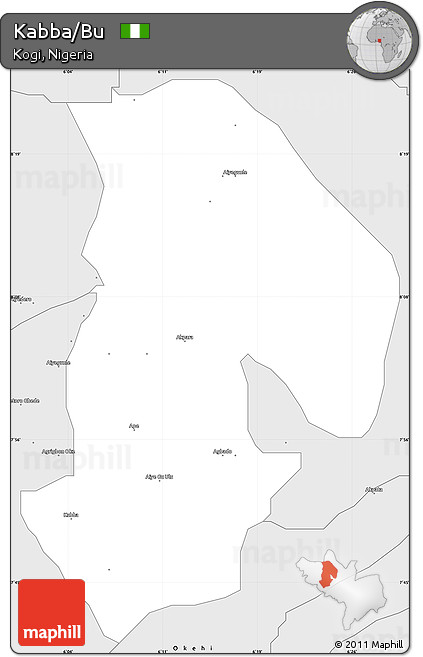 Silver Style Simple Map of Kabba/Bu