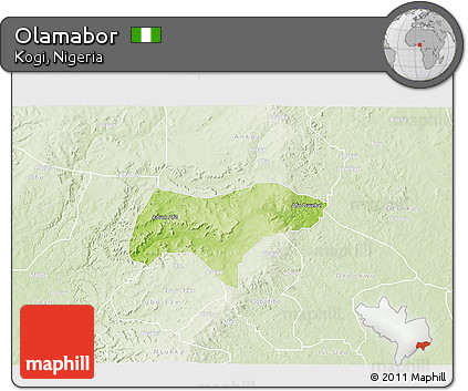 Physical 3D Map of Olamabor, lighten