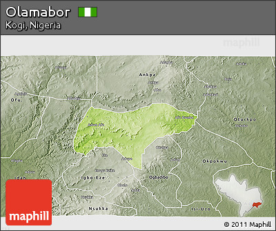 Physical 3D Map of Olamabor, semi-desaturated