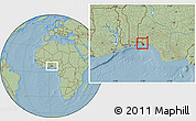 Savanna Style Location Map of Ikeja, hill shading