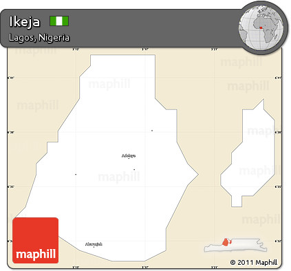 Classic Style Simple Map of Ikeja, single color outside