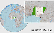 Flag Location Map of Nigeria, gray outside, hill shading outside