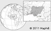 Gray Location Map of Nigeria, blank outside, hill shading inside