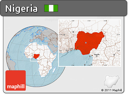 Gray Location Map of Nigeria, highlighted continent, hill shading