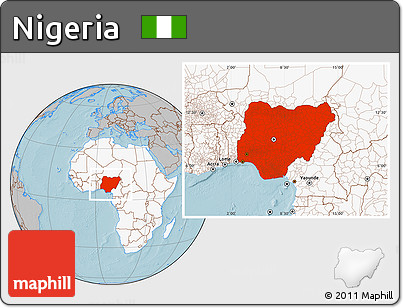 Gray Location Map of Nigeria, highlighted continent, hill shading