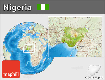 Physical Location Map of Nigeria, lighten, land only