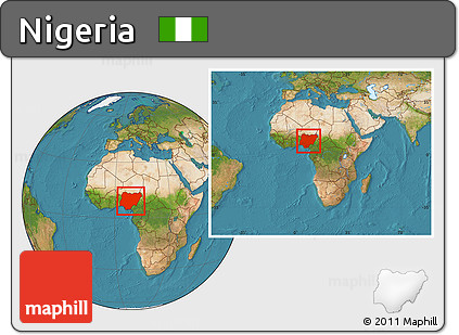 Satellite Location Map of Nigeria, within the entire continent