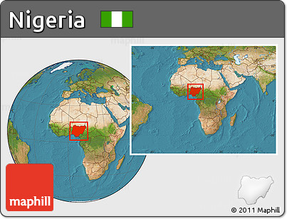 Satellite Location Map of Nigeria, within the entire continent