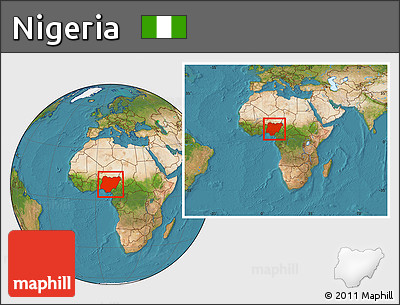Satellite Location Map of Nigeria, within the entire continent