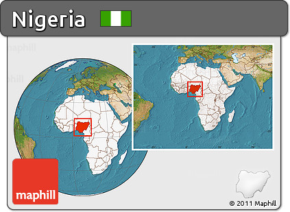 Satellite Location Map of Nigeria, highlighted continent, within the entire continent