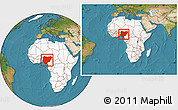 Satellite Location Map of Nigeria, highlighted continent, within the entire continent