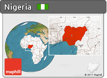 Satellite Location Map of Nigeria, highlighted continent
