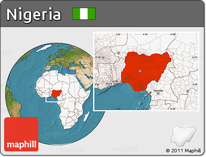 Satellite Location Map of Nigeria, highlighted continent