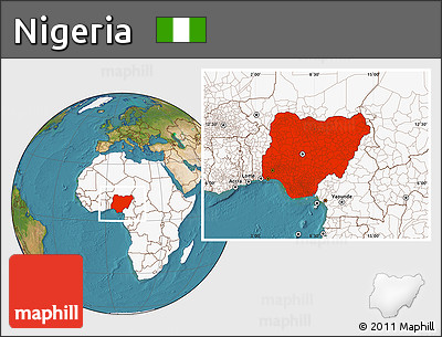 Satellite Location Map of Nigeria, highlighted continent