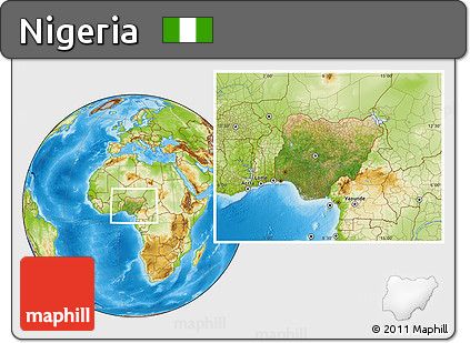 Satellite Location Map of Nigeria, physical outside