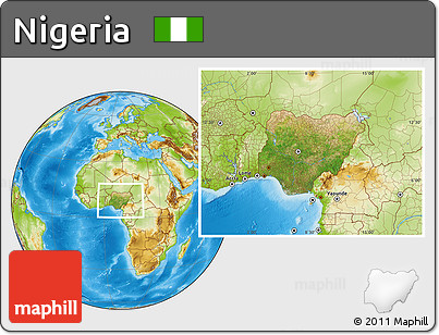 Satellite Location Map of Nigeria, physical outside