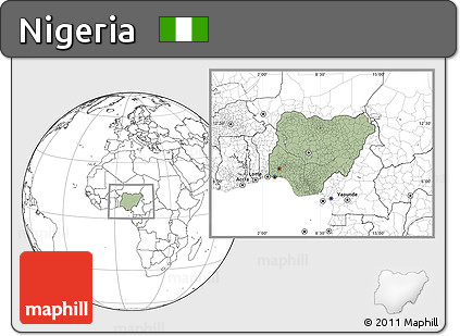 Savanna Style Location Map of Nigeria, blank outside, hill shading inside