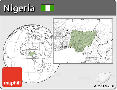 Savanna Style Location Map of Nigeria, blank outside, hill shading inside