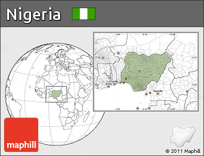 Savanna Style Location Map of Nigeria, blank outside, hill shading inside