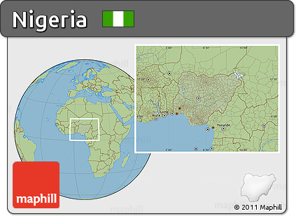 Savanna Style Location Map of Nigeria, hill shading inside