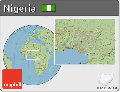 Savanna Style Location Map of Nigeria, hill shading inside