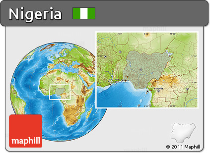 Savanna Style Location Map of Nigeria, physical outside, hill shading