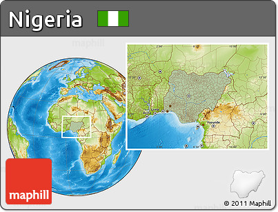 Savanna Style Location Map of Nigeria, physical outside, hill shading