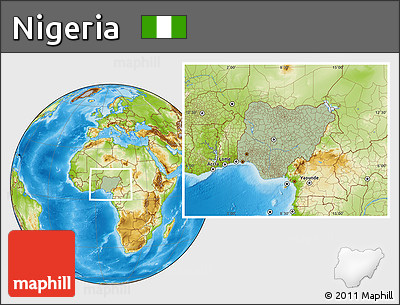 Savanna Style Location Map of Nigeria, physical outside, hill shading