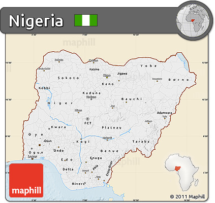 Classic Style Map of Nigeria, single color outside
