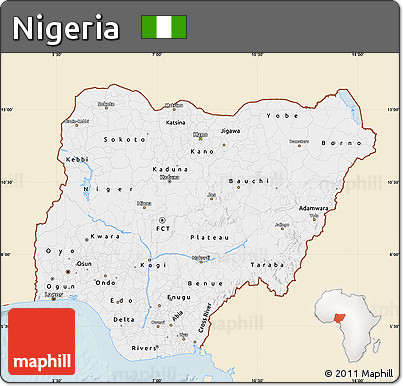 Classic Style Map of Nigeria, single color outside