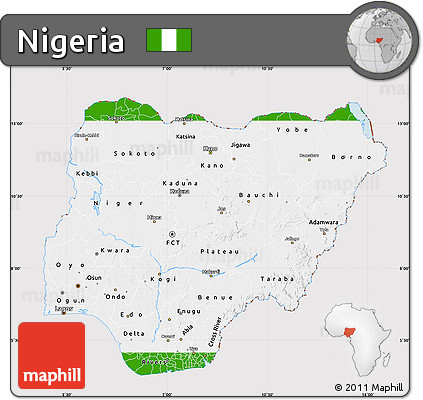 Flag Map of Nigeria, flag aligned to the middle