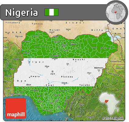 Flag Map of Nigeria, satellite outside, flag rotated