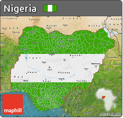 Flag Map of Nigeria, satellite outside, flag rotated